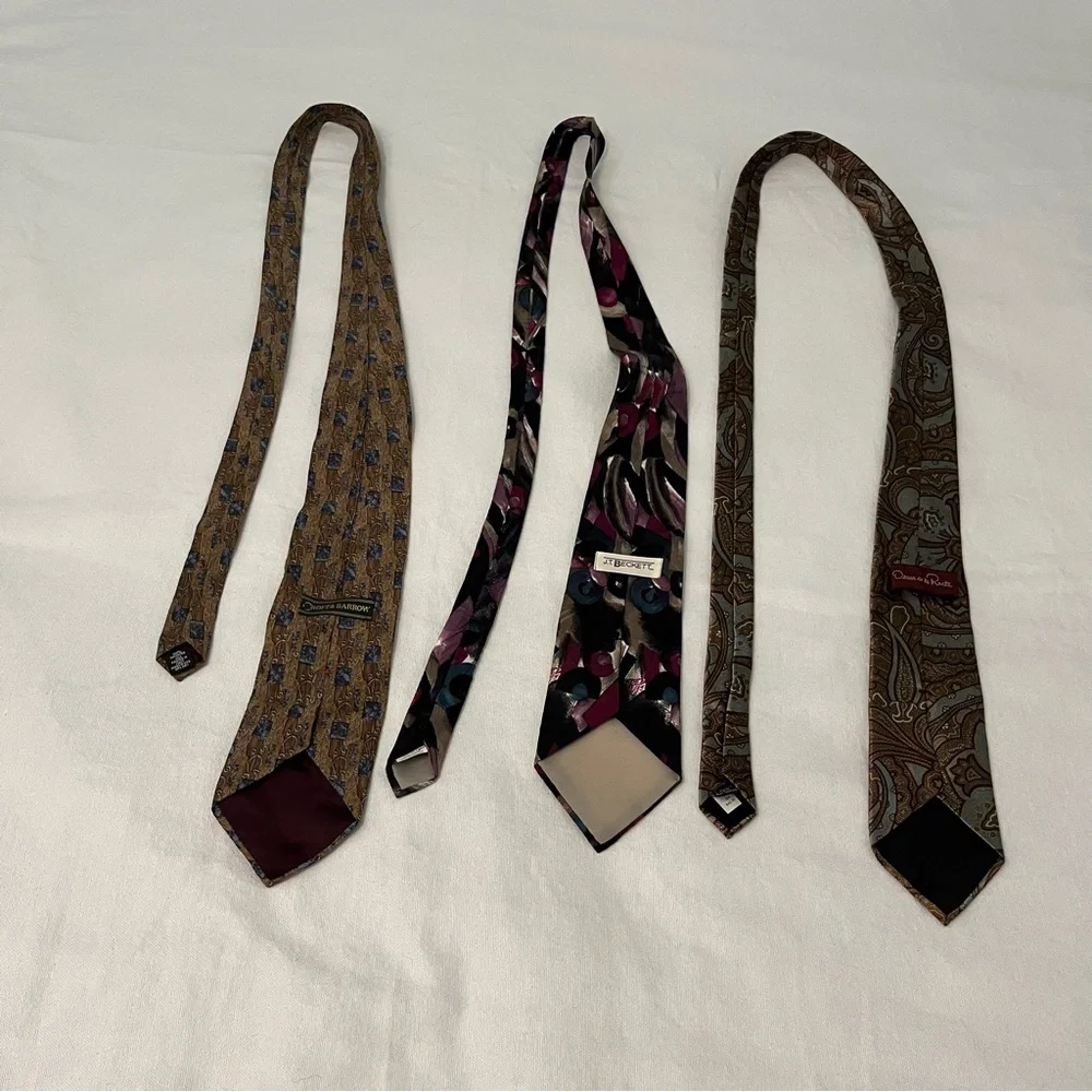 Oscar de la Renta, Croft & Barrow & J.T Beckett 3 Silk Ties Black Brown Blue - Picture 7 of 12